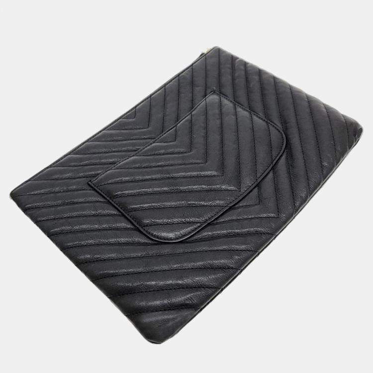 Chanel Black Medium Chevron Clutch