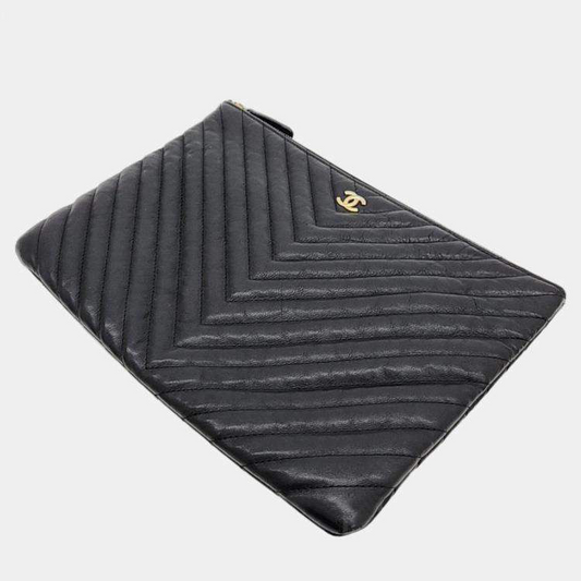 Chanel Black Medium Chevron Clutch